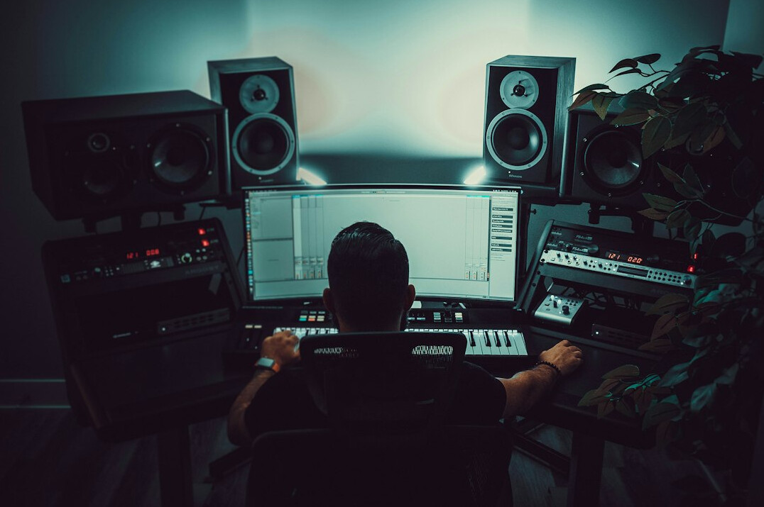 young musician recording in studio